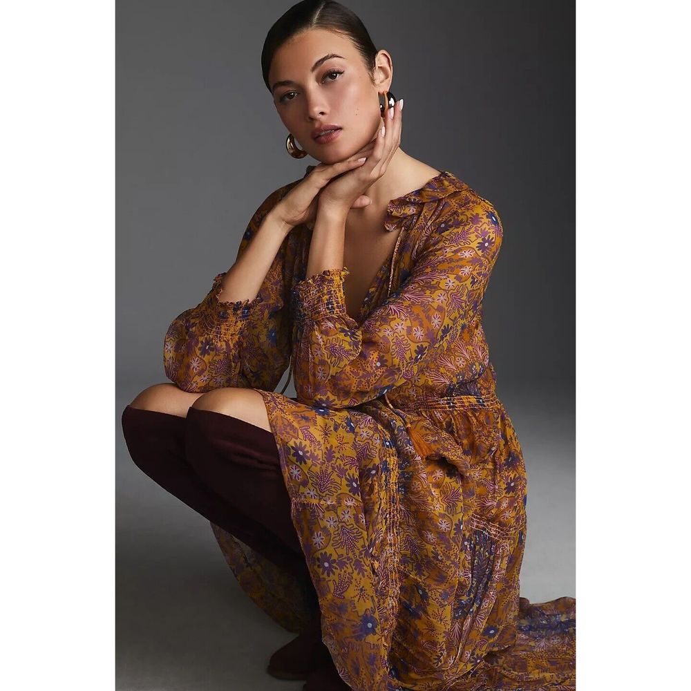 Anthropologie The Marais Printed Chiffon Maxi Dress Size S - Picture 5 of 11